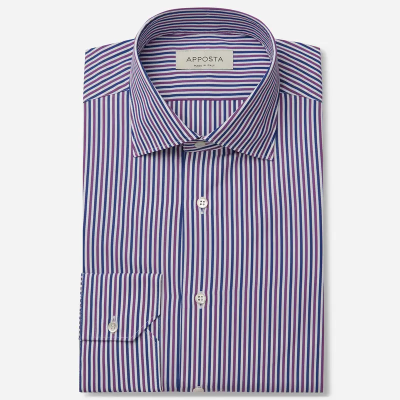 Camicia righe multi cotone popeline doppio ritorto, collo stile collo semifrancese