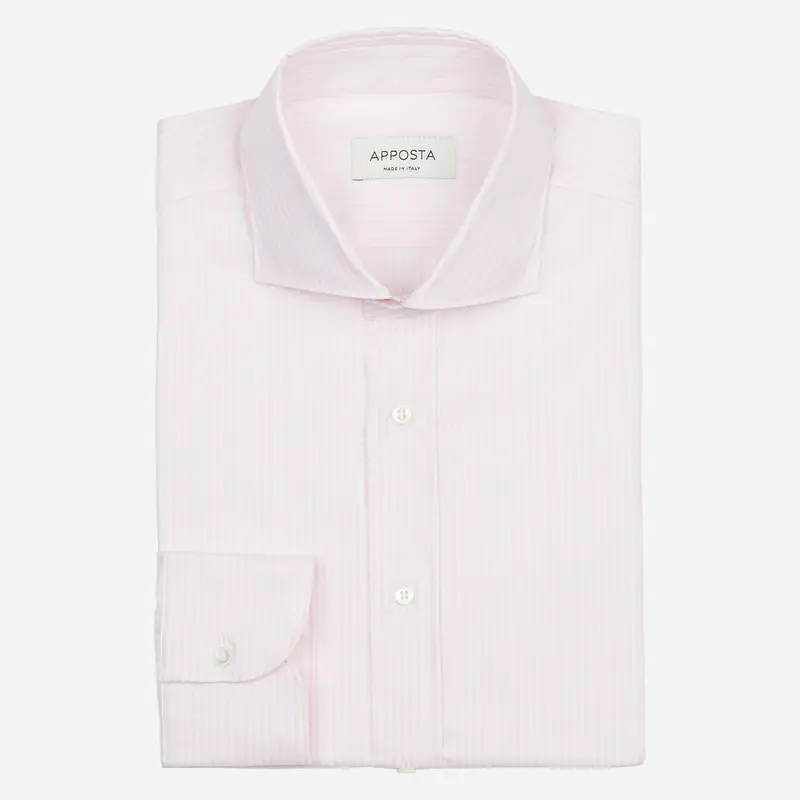Camicia righe rosa cotone fil-à-fil doppio ritorto, collo stile collo francese basso