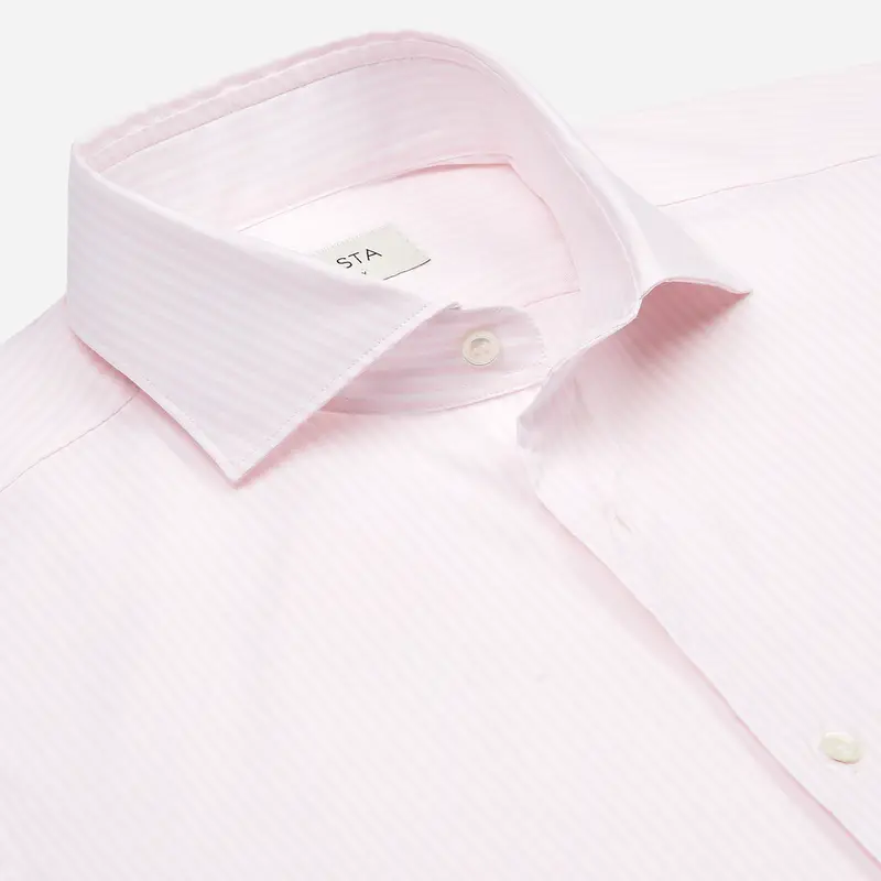 Camicia righe rosa cotone fil-à -fil doppio ritorto, collo stile collo francese basso miniatura 3