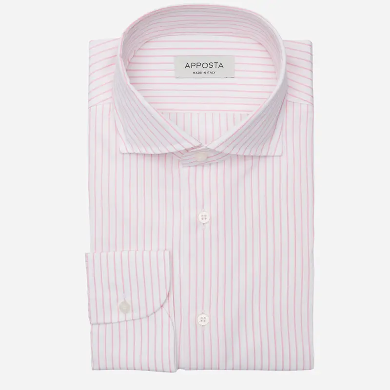 Camicia righe rosa cotone tessuto con armatura a tela doppio ritorto, collo stile collo semifrancese