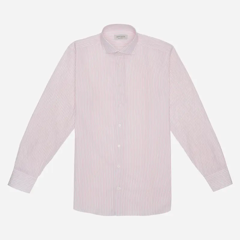 Camicia righe rosa cotone tessuto con armatura a tela doppio ritorto, collo stile collo semifrancese miniatura 2
