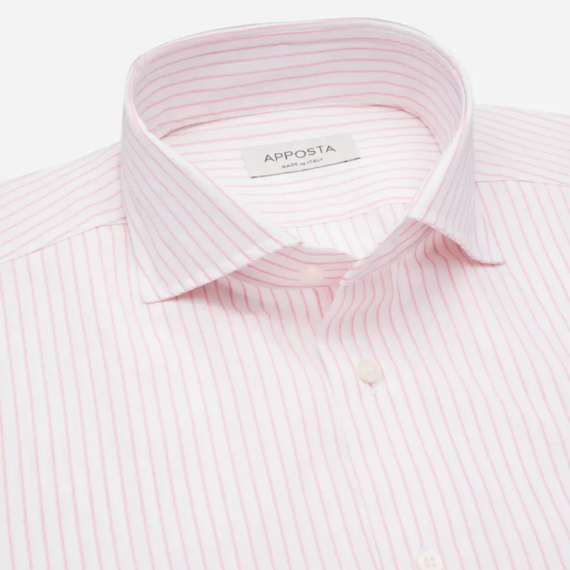 Camicia righe rosa cotone tessuto con armatura a tela doppio ritorto, collo stile collo semifrancese miniatura 3