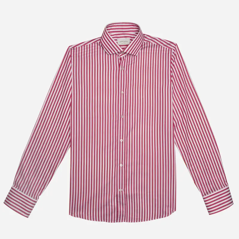 Camicia righe rosso cotone elasticizzato twill, collo stile collo francese aggiornato a punte corte miniatura 2
