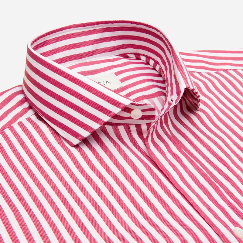 Camicia righe rosso cotone elasticizzato twill, collo stile collo francese aggiornato a punte corte miniatura 3