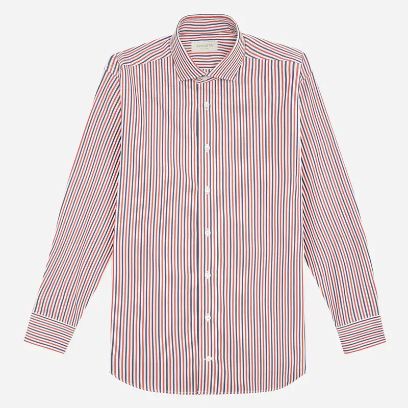 Camicia righe rosso cotone popeline, collo stile collo italiano aggiornato a punte corte miniatura 2