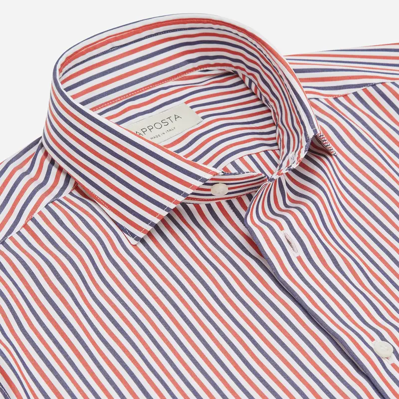 Camicia righe rosso cotone popeline, collo stile collo italiano aggiornato a punte corte miniatura 3
