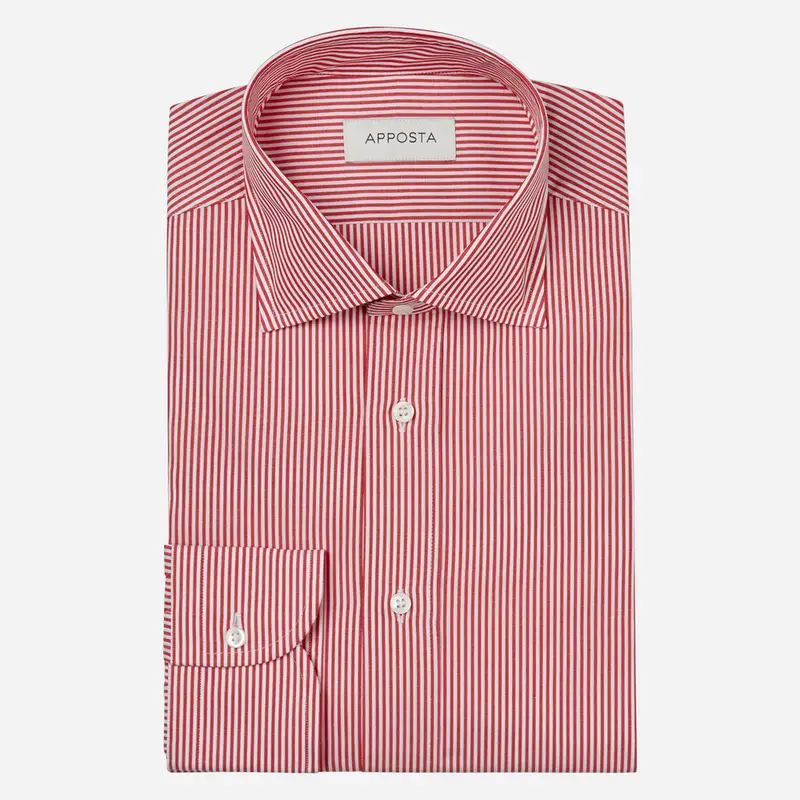 Camicia righe rosso cotone popeline, collo stile collo semifrancese