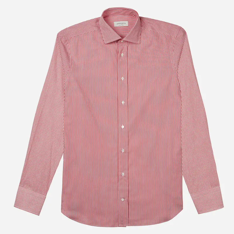 Camicia righe rosso cotone popeline, collo stile collo semifrancese miniatura 2