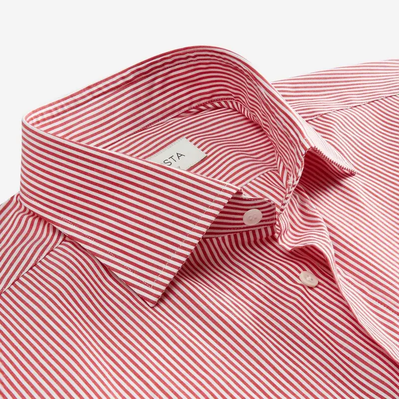 Camicia righe rosso cotone popeline, collo stile collo semifrancese miniatura 3