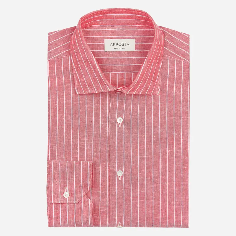 Camicia righe rosso lino tessuto con armatura a tela, collo stile collo semifrancese