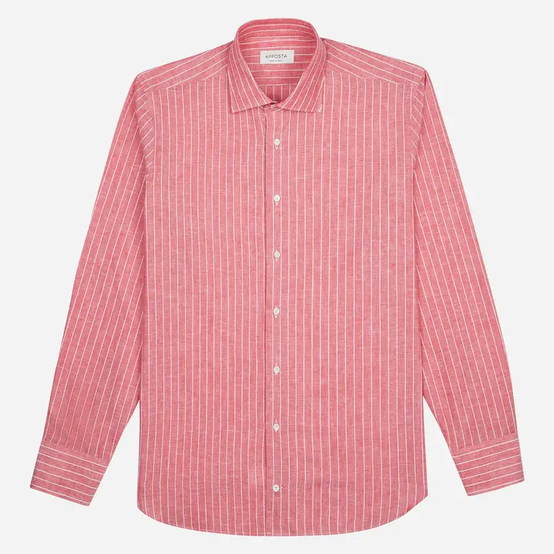 Camicia righe rosso lino tessuto con armatura a tela, collo stile collo semifrancese miniatura 2