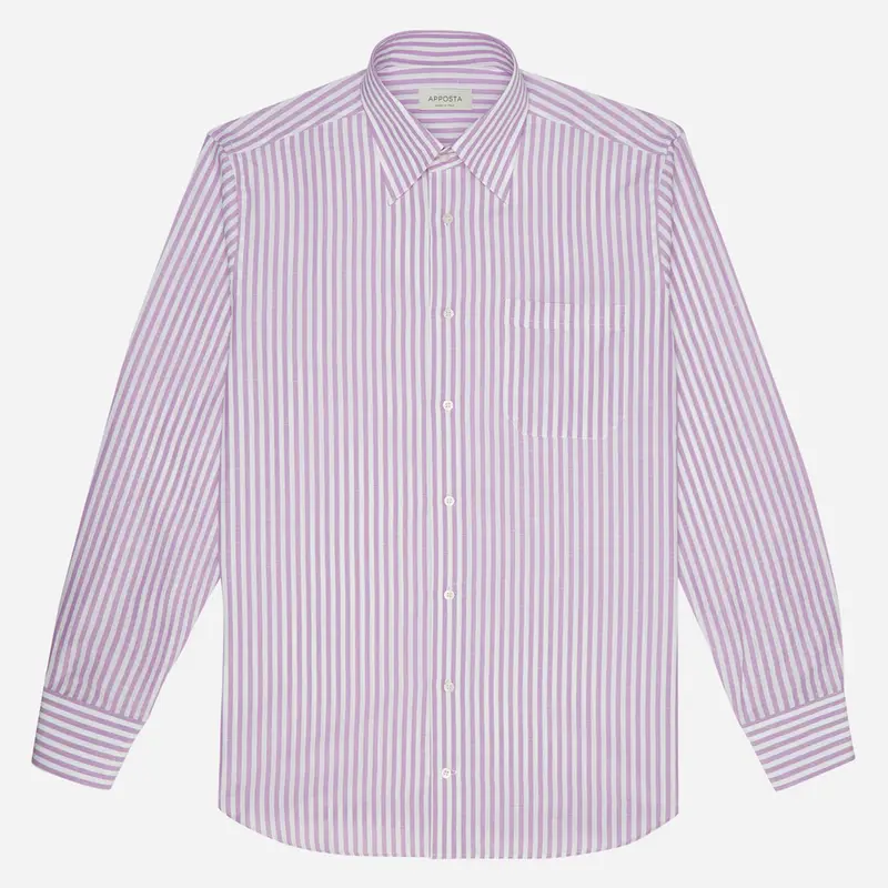 Camicia righe viola cotone-lino tessuto con armatura a tela, collo stile collo button down con bottoni nascosti miniatura 2