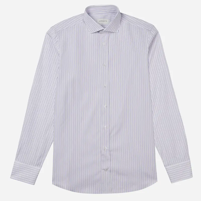 Camicia righe viola cotone popeline, collo stile collo francese aggiornato a punte corte miniatura 2