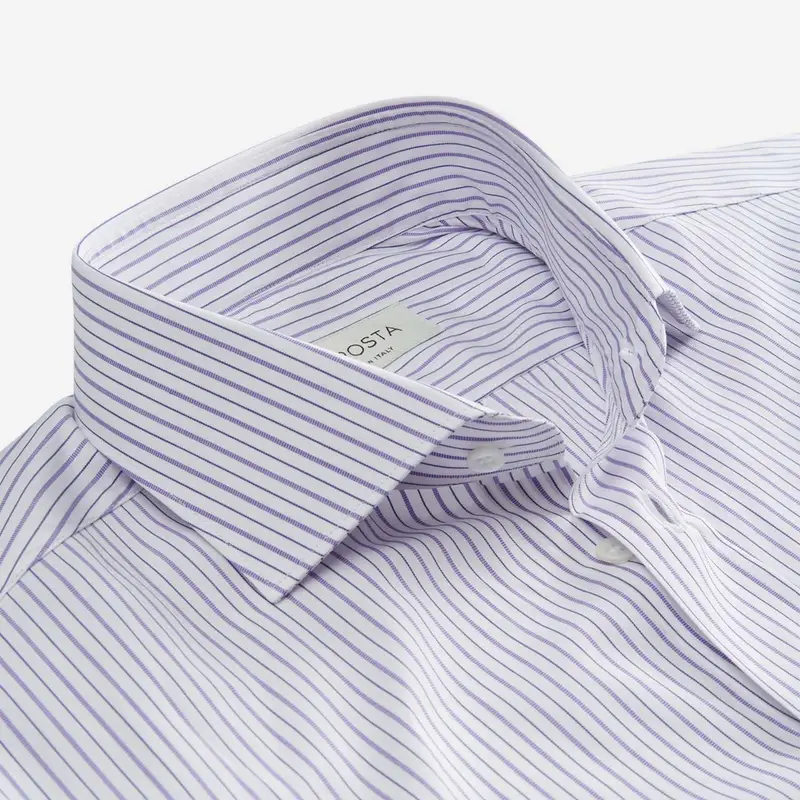 Camicia righe viola cotone popeline, collo stile collo francese aggiornato a punte corte miniatura 3