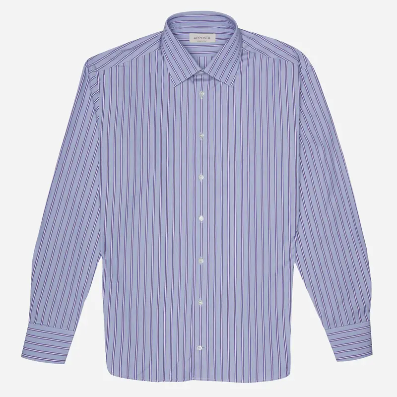 Camicia righe viola cotone popeline, collo stile collo francese basso miniatura 2