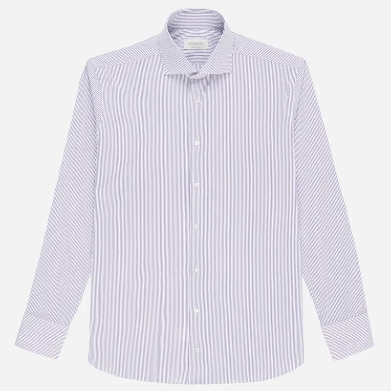 Camicia righe viola cotone popeline doppio ritorto, collo stile collo francese basso miniatura 2