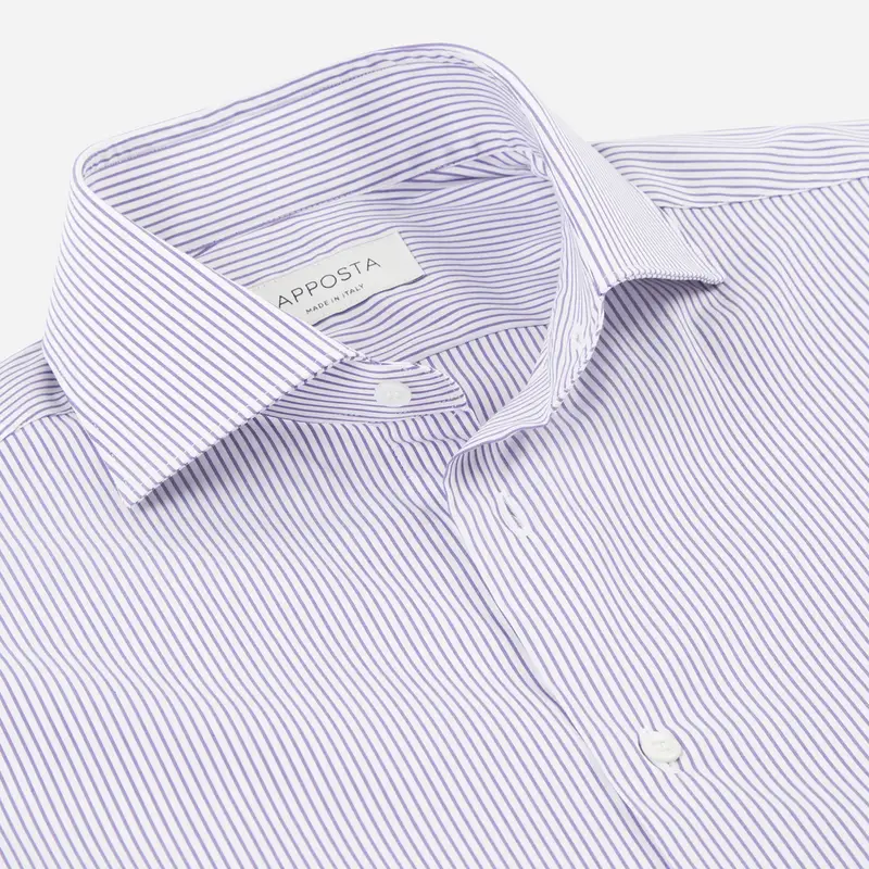 Camicia righe viola cotone popeline doppio ritorto, collo stile collo francese basso miniatura 3