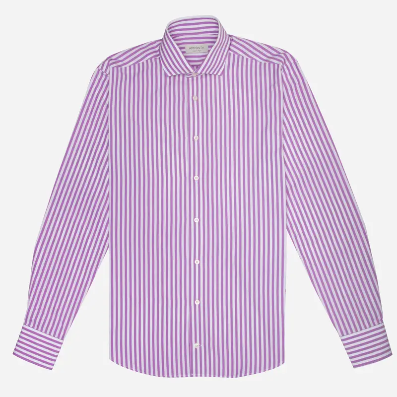 Camicia righe viola cotone tessuto con armatura a tela, collo stile collo francese aggiornato a punte corte miniatura 2