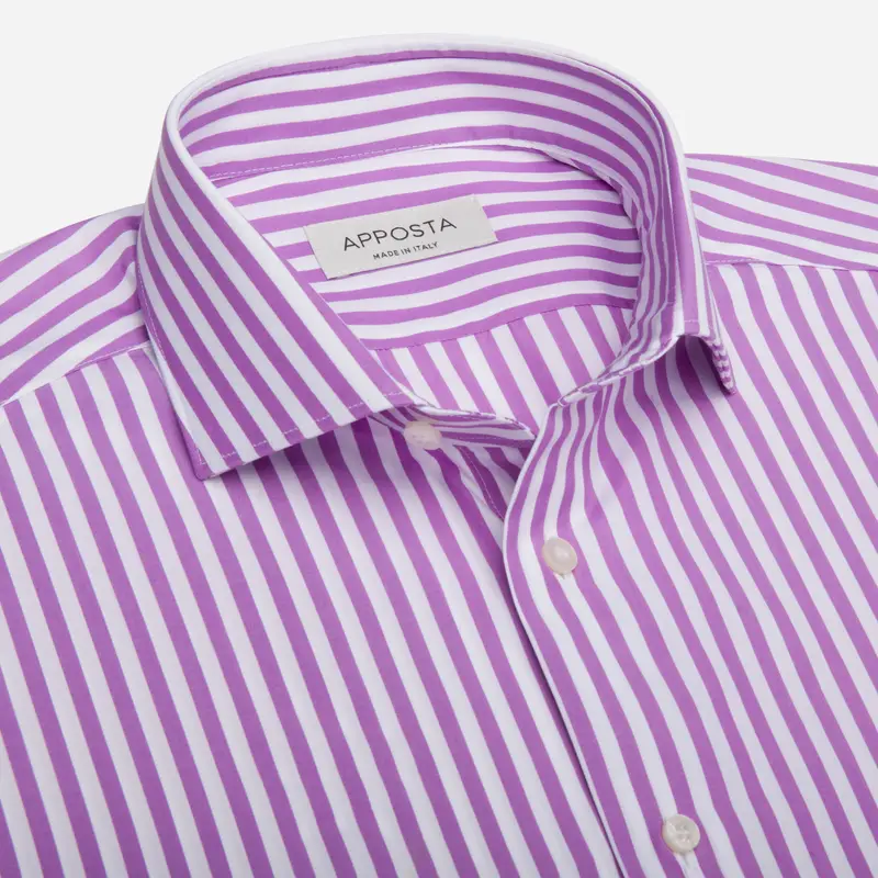Camicia righe viola cotone tessuto con armatura a tela, collo stile collo francese aggiornato a punte corte miniatura 3
