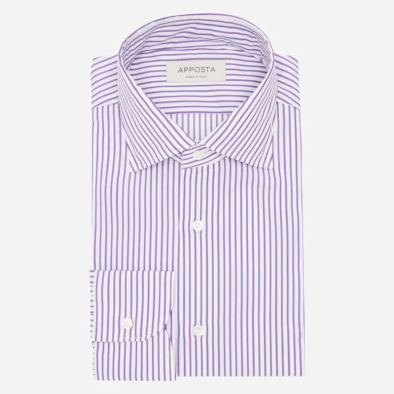 Camicia righe viola cotone twill, collo stile collo semifrancese