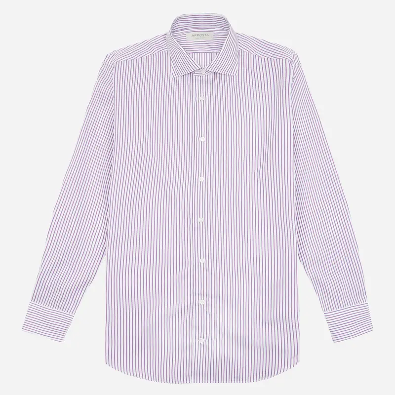 Camicia righe viola cotone twill, collo stile collo semifrancese miniatura 2