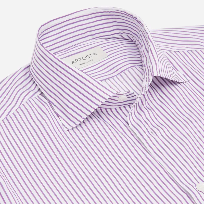 Camicia righe viola cotone twill, collo stile collo semifrancese miniatura 3