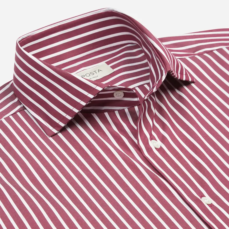 Camicia righe viola elasticizzato popeline, collo stile collo francese miniatura 3
