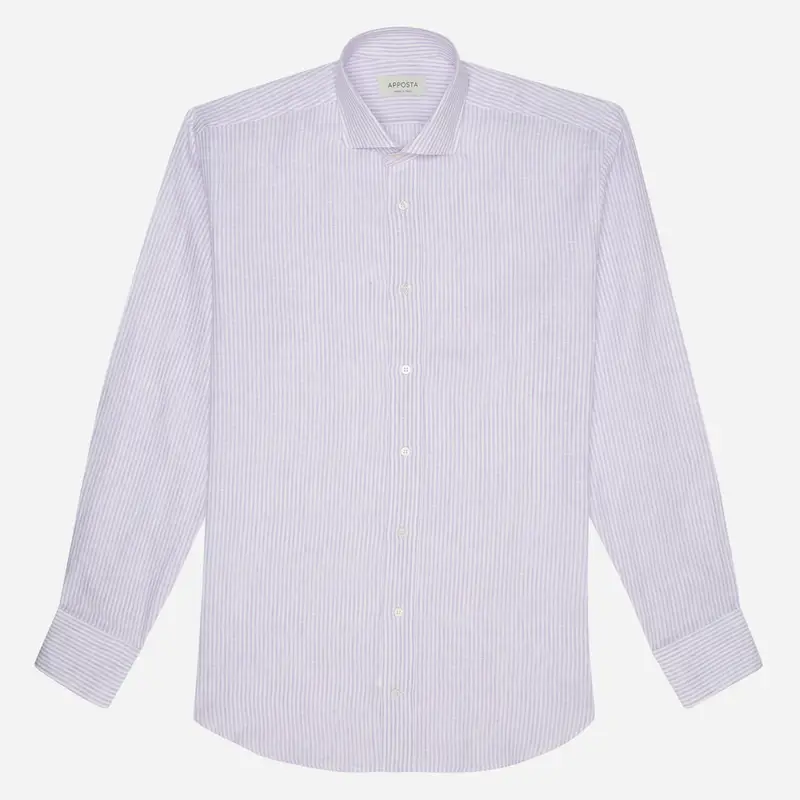 Camicia righe viola lino tessuto con armatura a tela, collo stile collo francese aggiornato a punte corte miniatura 2