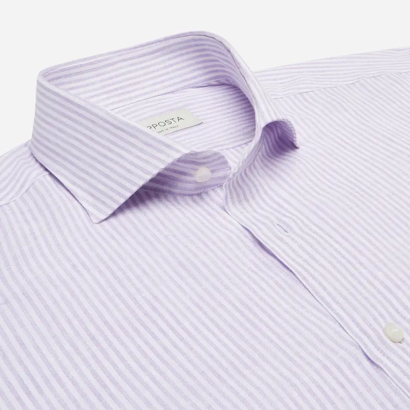 Camicia righe viola lino tessuto con armatura a tela, collo stile collo francese aggiornato a punte corte miniatura 3