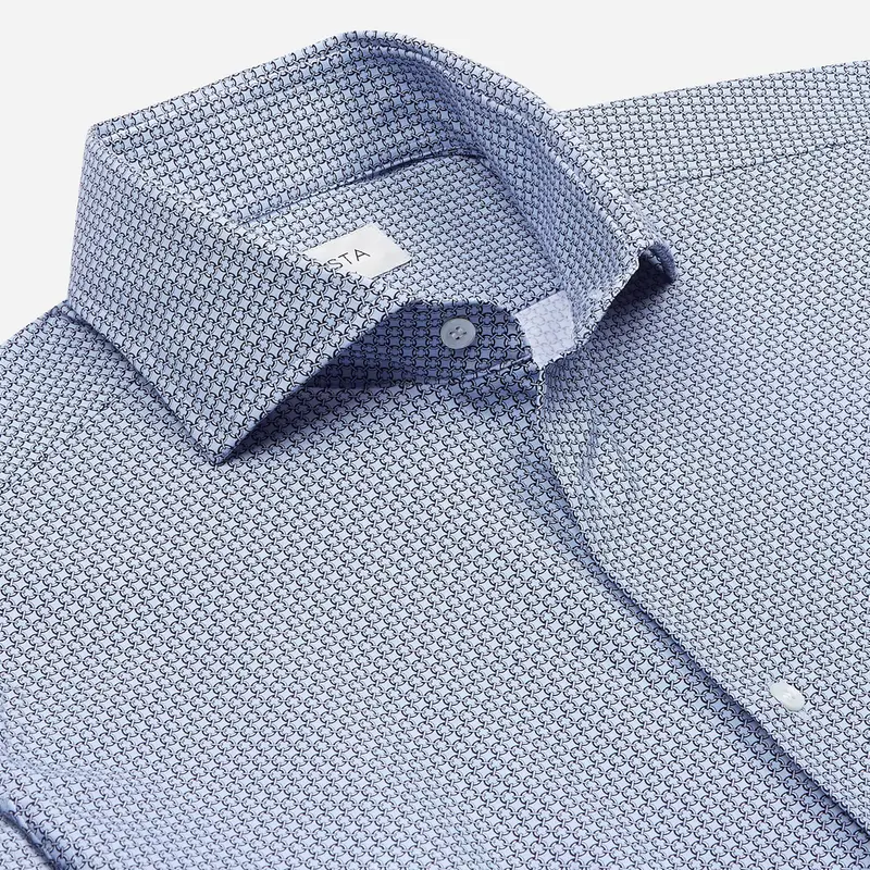 Camicia texture azzurro 4-way stretch popeline doppio ritorto sensitive, collo stile collo francese basso miniatura 3