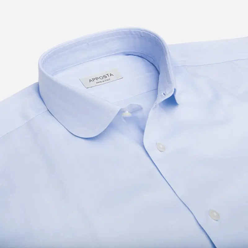 Camicia texture azzurro cotone spinato, collo stile collo a punte arrotondate miniatura 3