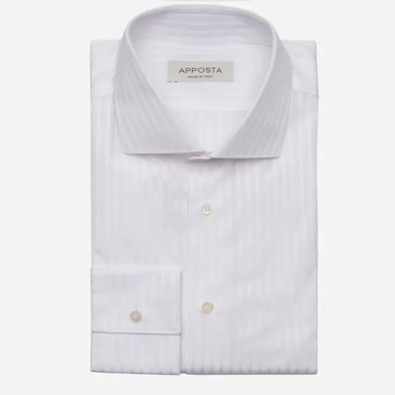 Camicia texture bianco cotone dobby doppio ritorto cotone supima, collo stile collo francese aggiornato a punte corte