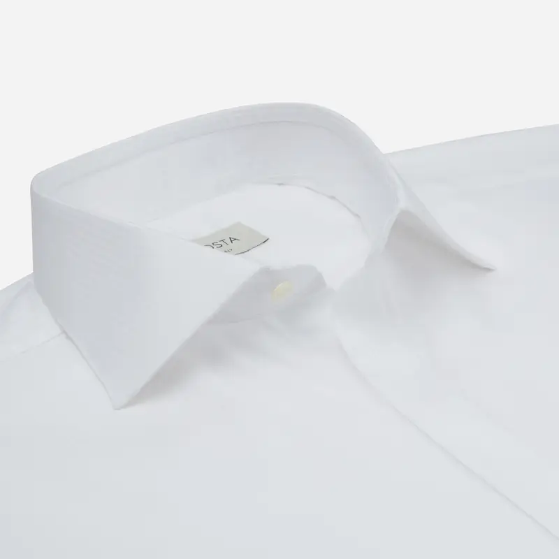 Camicia texture bianco cotone dobby doppio ritorto cotone supima, collo stile collo francese basso miniatura 3