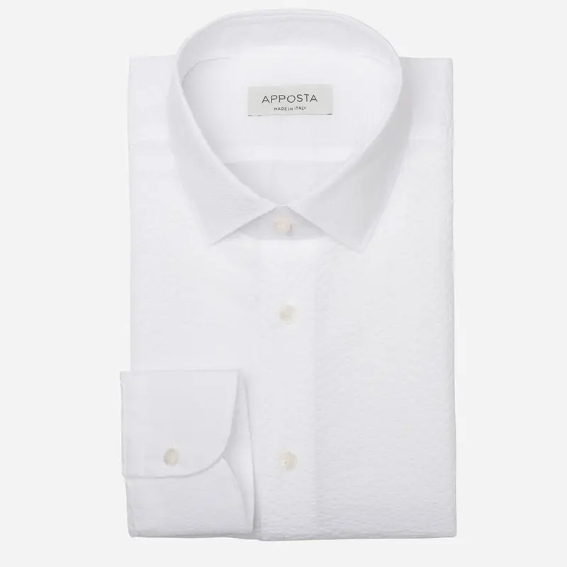 Camicia texture bianco cotone seersucker, collo stile collo italiano aggiornato a punte corte