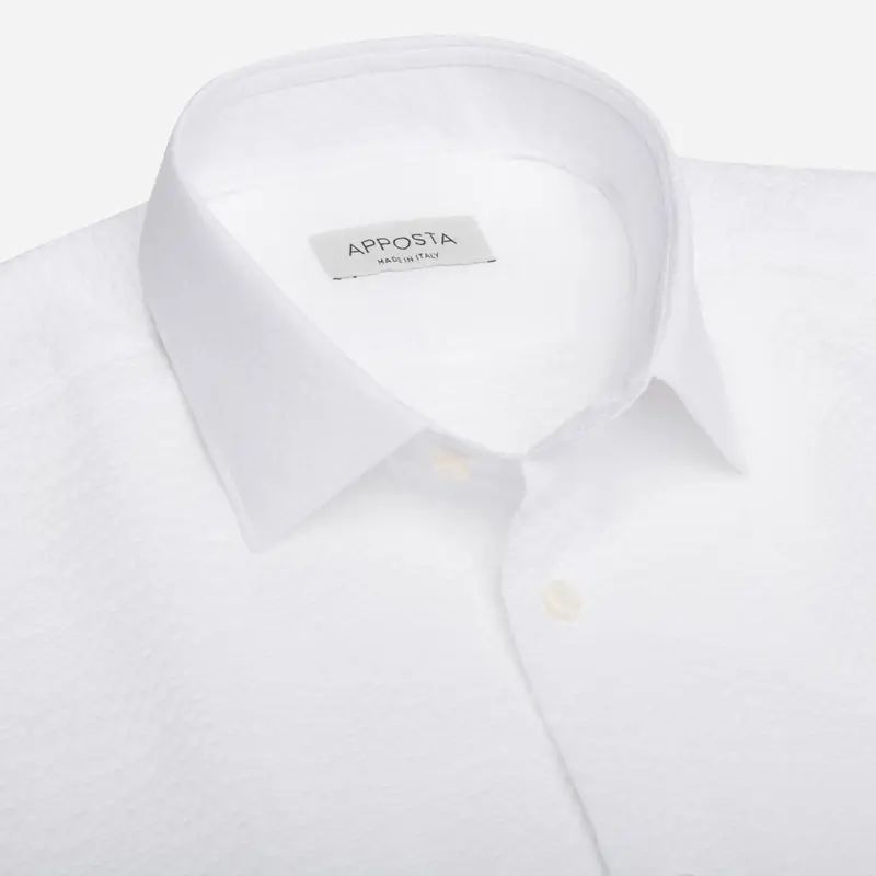Camicia texture bianco cotone seersucker, collo stile collo italiano aggiornato a punte corte miniatura 3