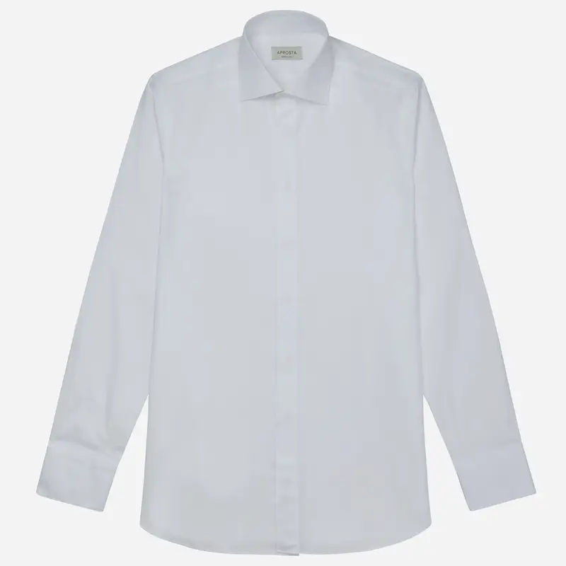 Camicia texture bianco cotone tessuto con armatura a tela, collo stile collo semifrancese miniatura 2
