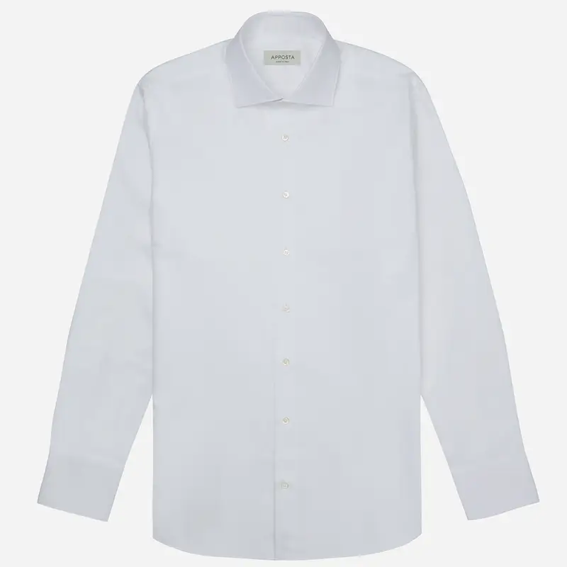 Camicia texture bianco cotone testurizzato doppio ritorto, collo stile collo francese basso miniatura 2