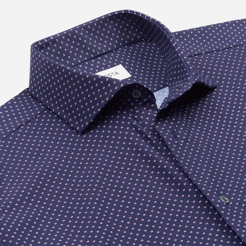 Camicia texture blu 4-way stretch popeline doppio ritorto sensitive, collo stile collo francese aggiornato a punte corte miniatura 3
