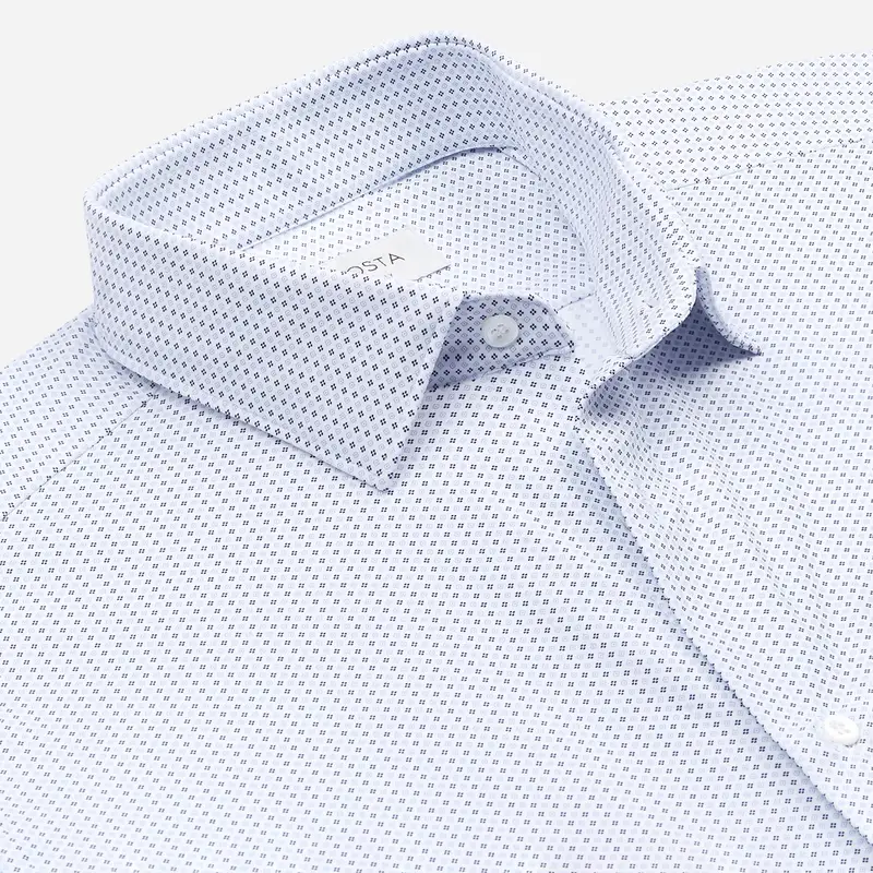 Camicia texture blu 4-way stretch popeline doppio ritorto sensitive, collo stile collo italiano aggiornato a punte corte miniatura 3