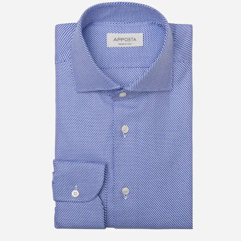 Camicia texture blu cotone dobby doppio ritorto, collo stile collo francese basso