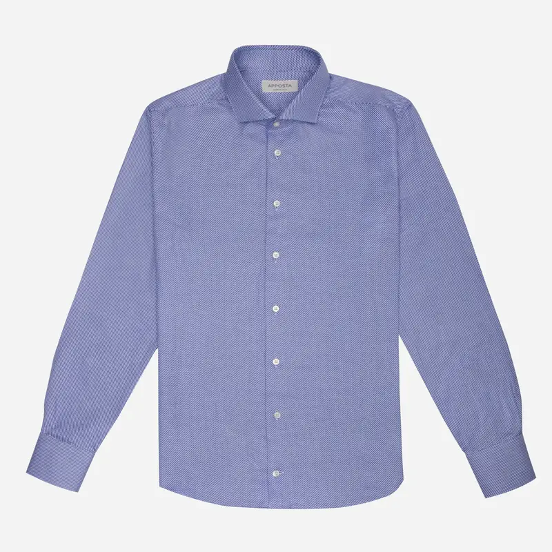 Camicia texture blu cotone dobby doppio ritorto, collo stile collo francese basso miniatura 2