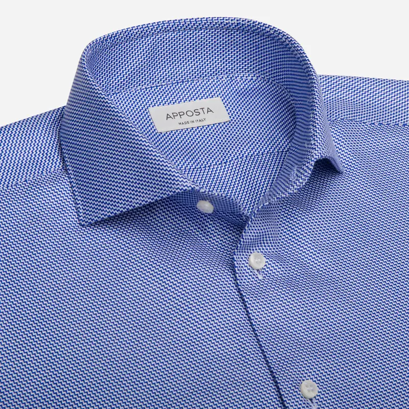 Camicia texture blu cotone dobby doppio ritorto, collo stile collo francese basso miniatura 3