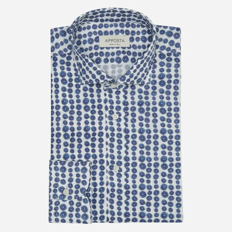 Camicia texture blu cotone giro inglese doppio ritorto, collo stile collo francese aggiornato a punte corte