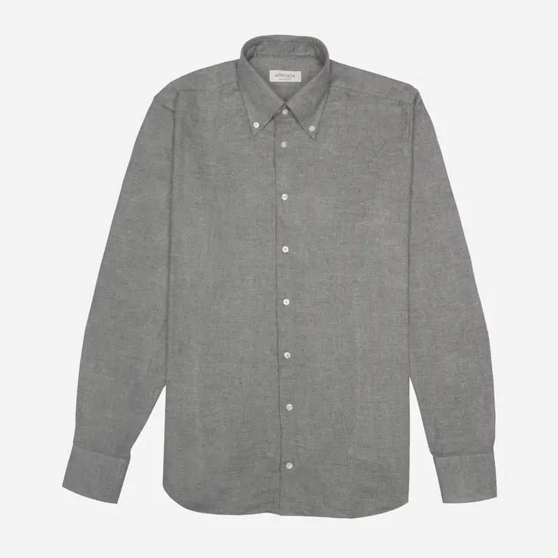 Camicia texture grigio flanella twill doppio ritorto, collo stile collo button down miniatura 2