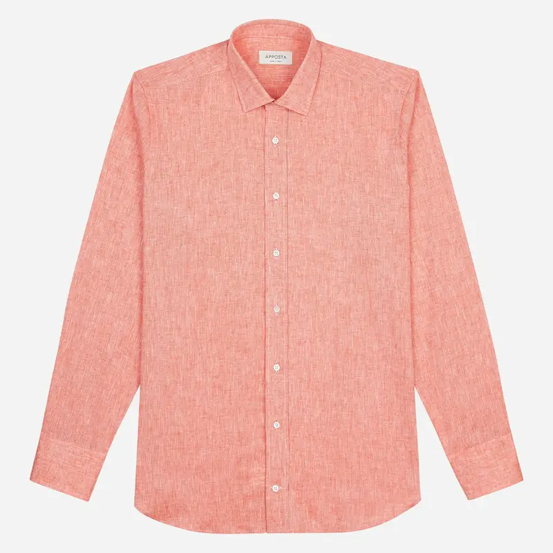 Camicia tinta unita arancione cotone-lino tessuto con armatura a tela, collo stile collo francese aggiornato a punte corte miniatura 2