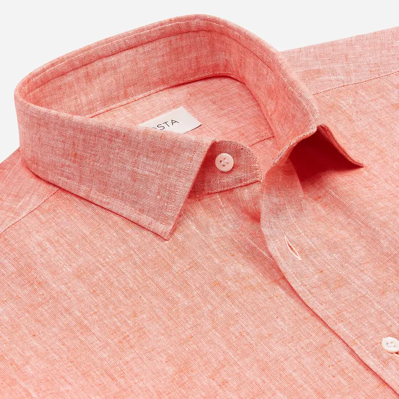 Camicia tinta unita arancione cotone-lino tessuto con armatura a tela, collo stile collo francese aggiornato a punte corte miniatura 3