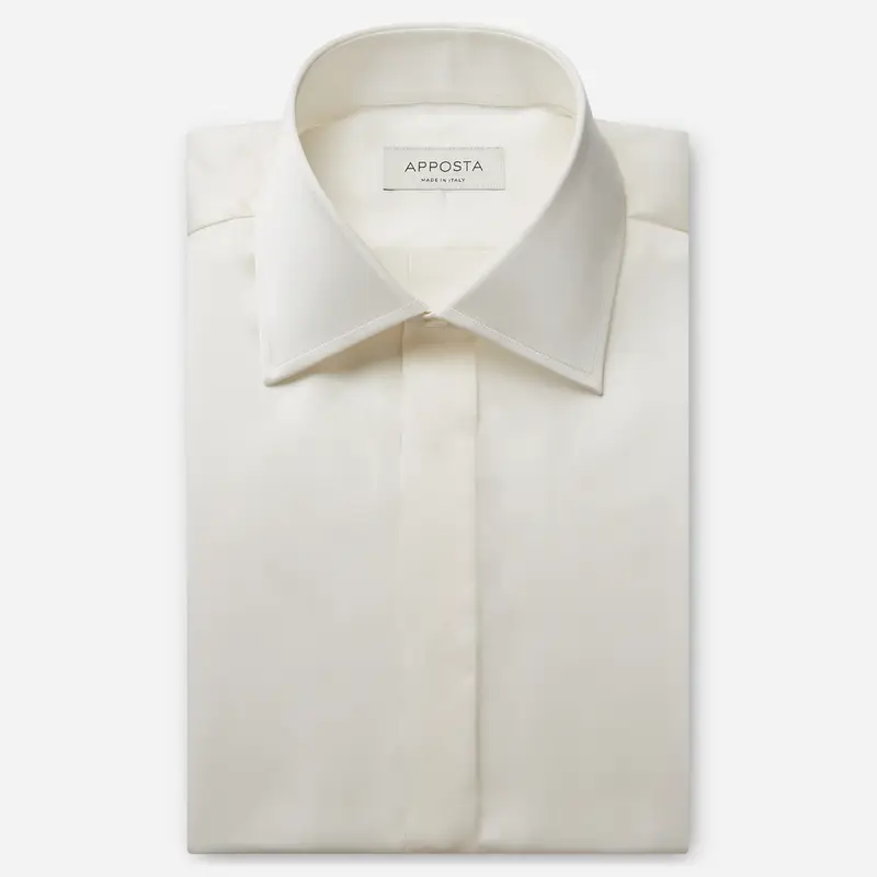 Camicia tinta unita avorio seta popeline, collo stile collo italiano formale, polso da gemelli