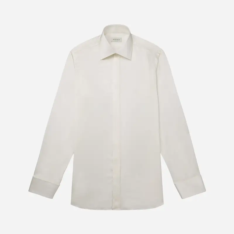 Camicia tinta unita avorio seta popeline, collo stile collo italiano formale, polso da gemelli miniatura 2