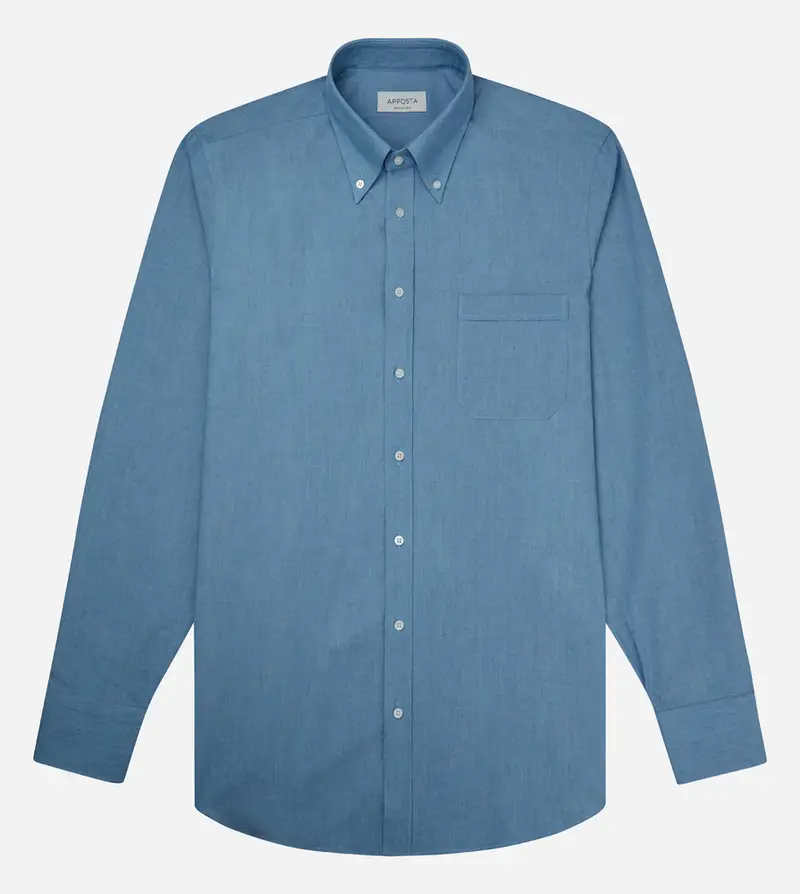 Camicia tinta unita azzurro cotone denim, collo stile collo button down miniatura 2