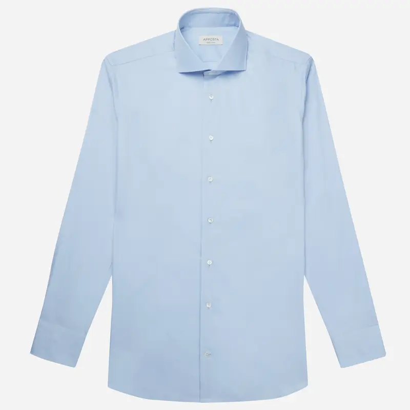 Camicia tinta unita azzurro cotone elasticizzato twill, collo stile collo francese basso miniatura 2